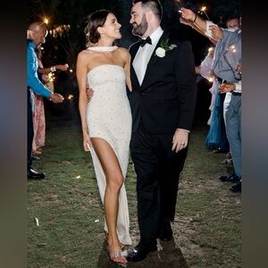 Oh Polly Embellished Bandeau Maxi Dress in Ivory